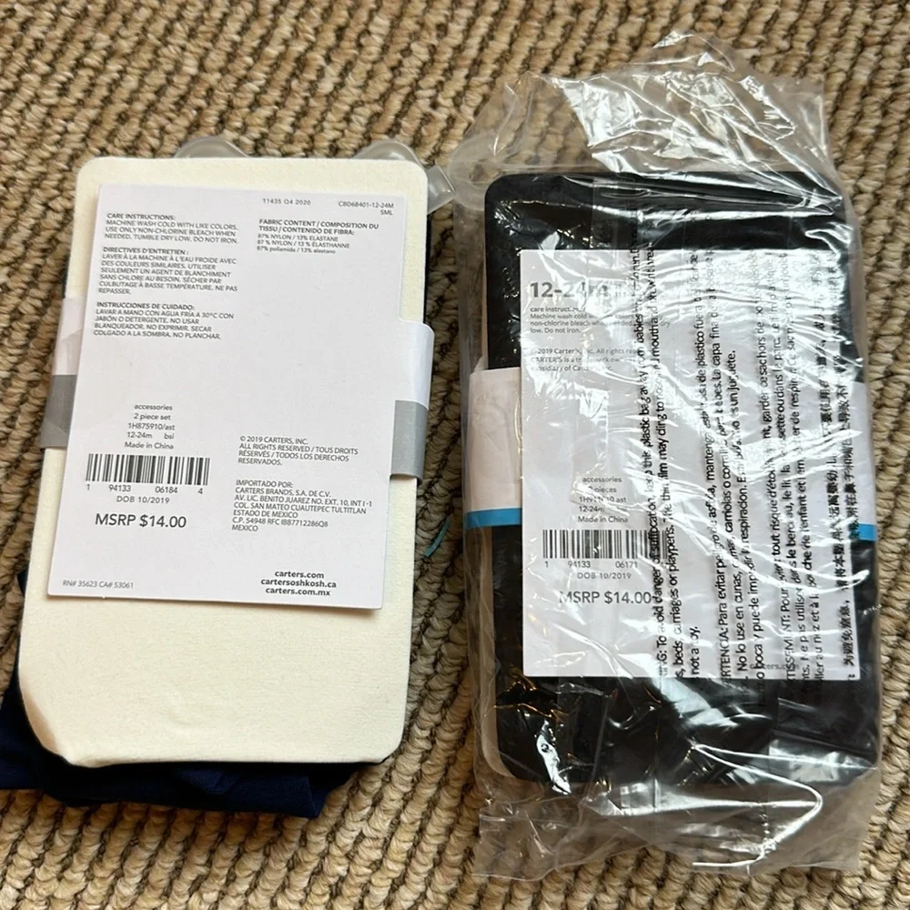 2 - NWT Carters 12-24 month toddler girl tights - white, cream, navy & black